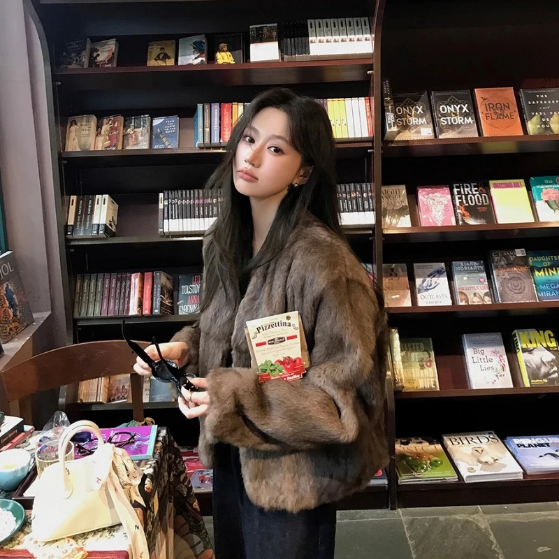 YOLANFAIRY 女性の本物のウサギの毛皮のコート高級ハイエンド V ネック長袖ファッションレディース天然ウサギの毛皮のジャケット 2025