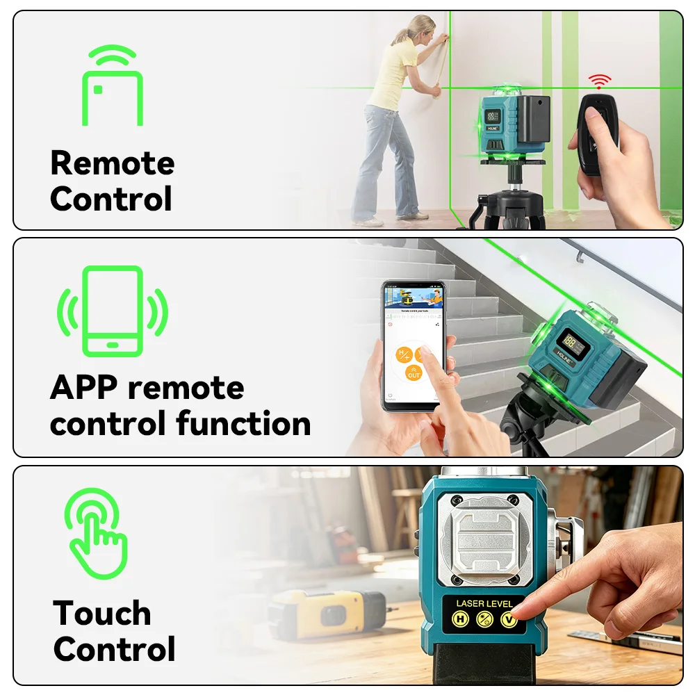 HGLINE 16 Lines Laser Level APP Remote Control 4D Horizontal Vertical Measuring Laser Instrument Inclined Level Tool With Tripod