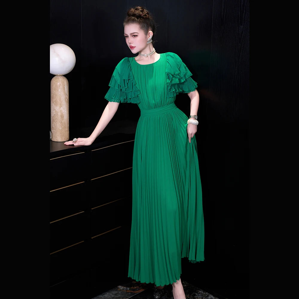 

Meyyithun Women's Dress Spring/Summer 2026 New Qiaoqi Multi-layer Princess Sleeve Oversized Hem Pleated Dress Midi Dress