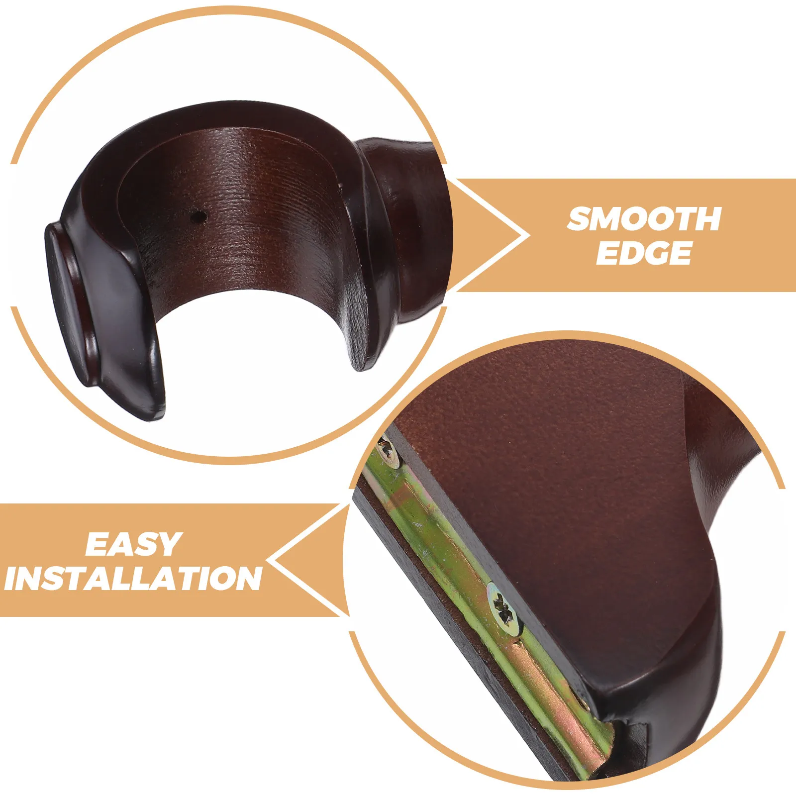 2Pcs Wood Curtain Rod Brackets Stable Mounting for 28Mm Pole Window Drapery Rod Living Room Bedroom Kitchen Bathroom Brown
