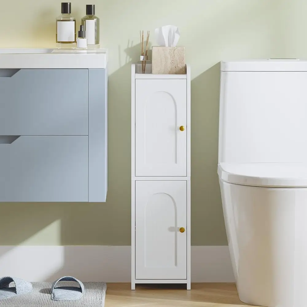 

Bathroom Storage Cabinet, Corner Floor Cabinet with 2 Doors and Adjustable Shelf, Narrow Toilet Paper Cabinets, Bathroom Organiz