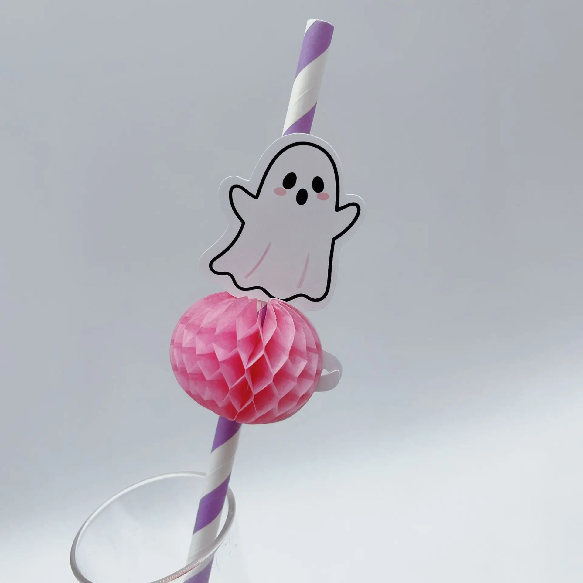 [50 Pcs] Pink Halloween Paper Straws Decorative Straws Baking Desserts Fruit Sticks Party Decorative Paper Straws