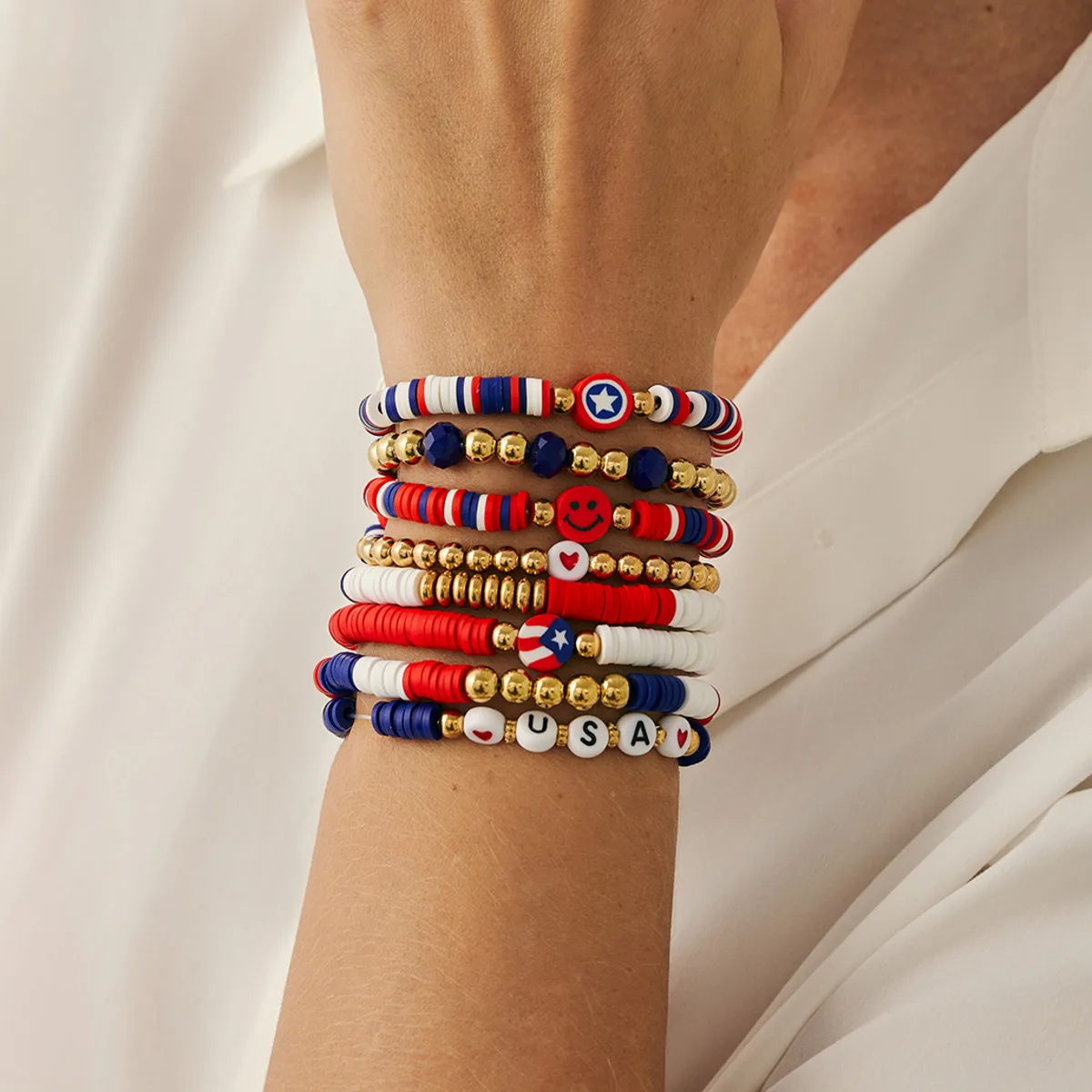 

KunJoe Hip Hop Red Blue Bead Chain Elastic Bracelet Set for Women Trendy Multi Layer Stackable Bangle Festival Jewelry Gift