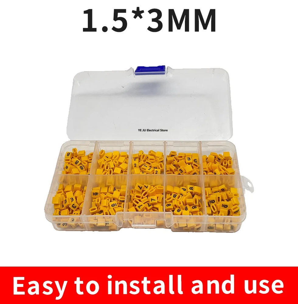 500/1000pcs/box flat yellow 0 to 9 Arabic Numerals 0.3mm ² Cable Wire Marker Label Tube Motor Mini Cable Marker