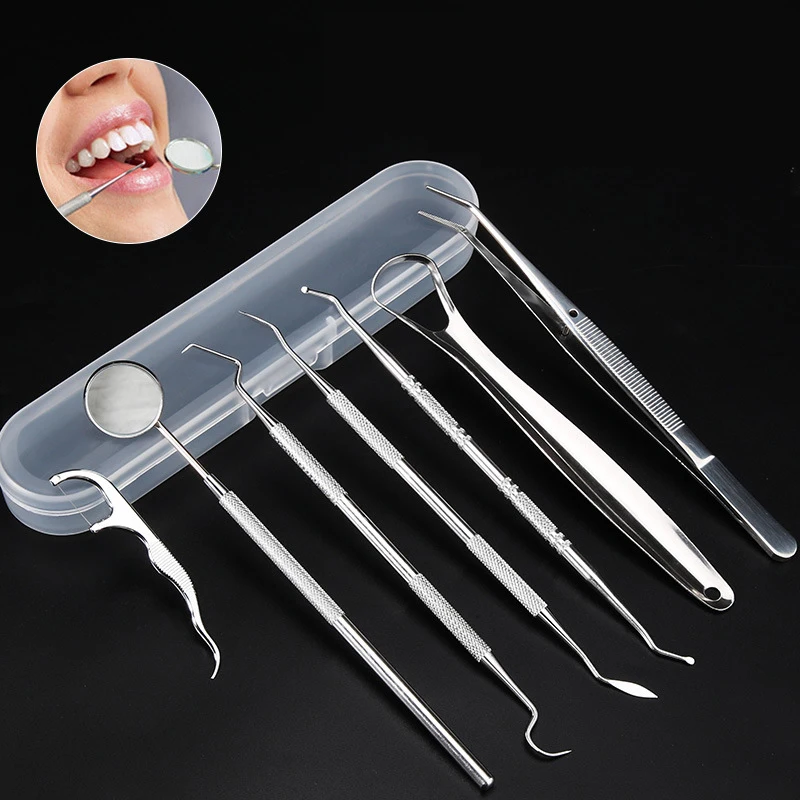 Stainless Steel Dentist Clean Tools Dental Mirror Double Probe Sickle Hoe Tooth Cleaner Dental Tool Products Oral Care Kit