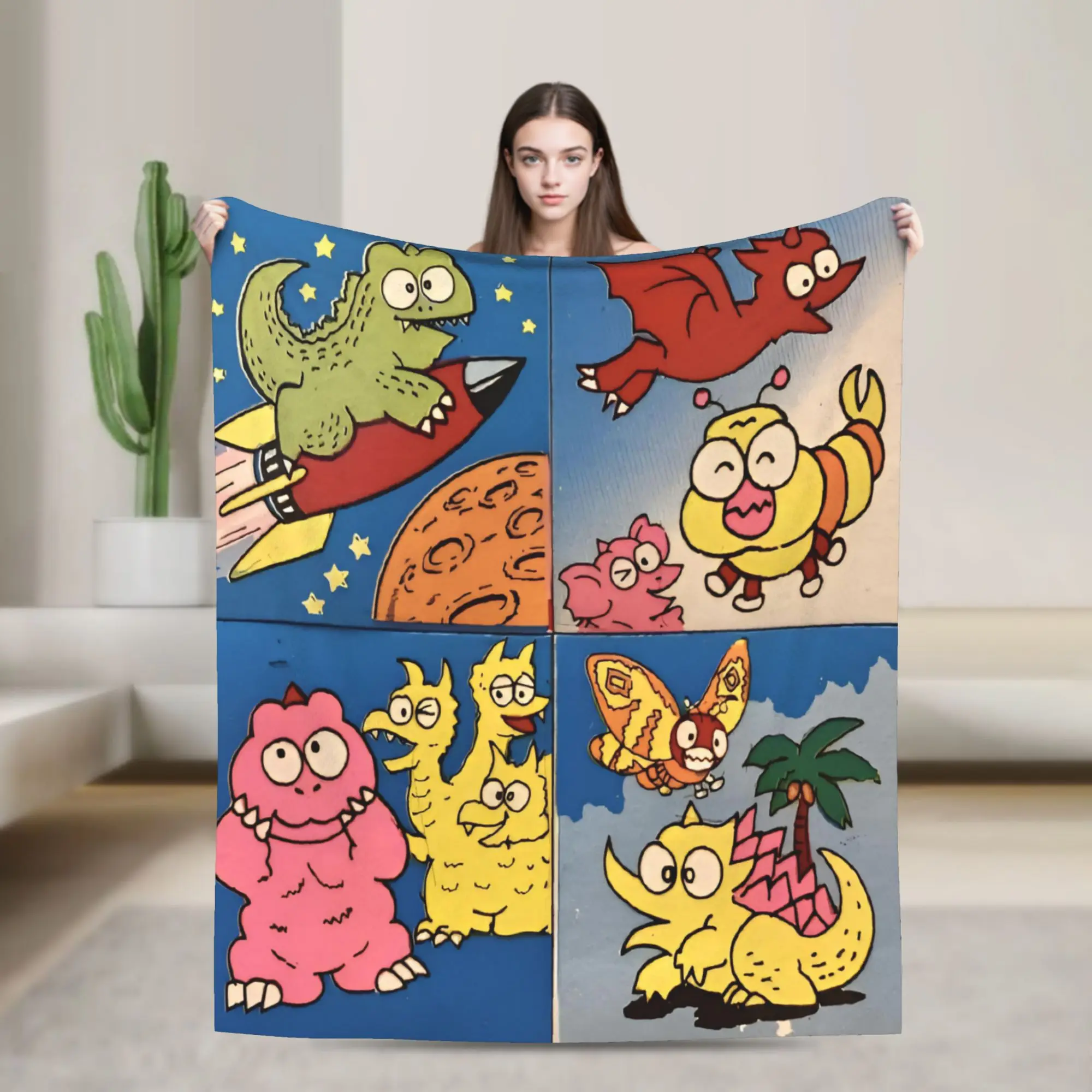 Chibi Monster Island Buddies Fleece Throw Blankets 80s Blanket for Sofa Office Super Soft Bed Rug