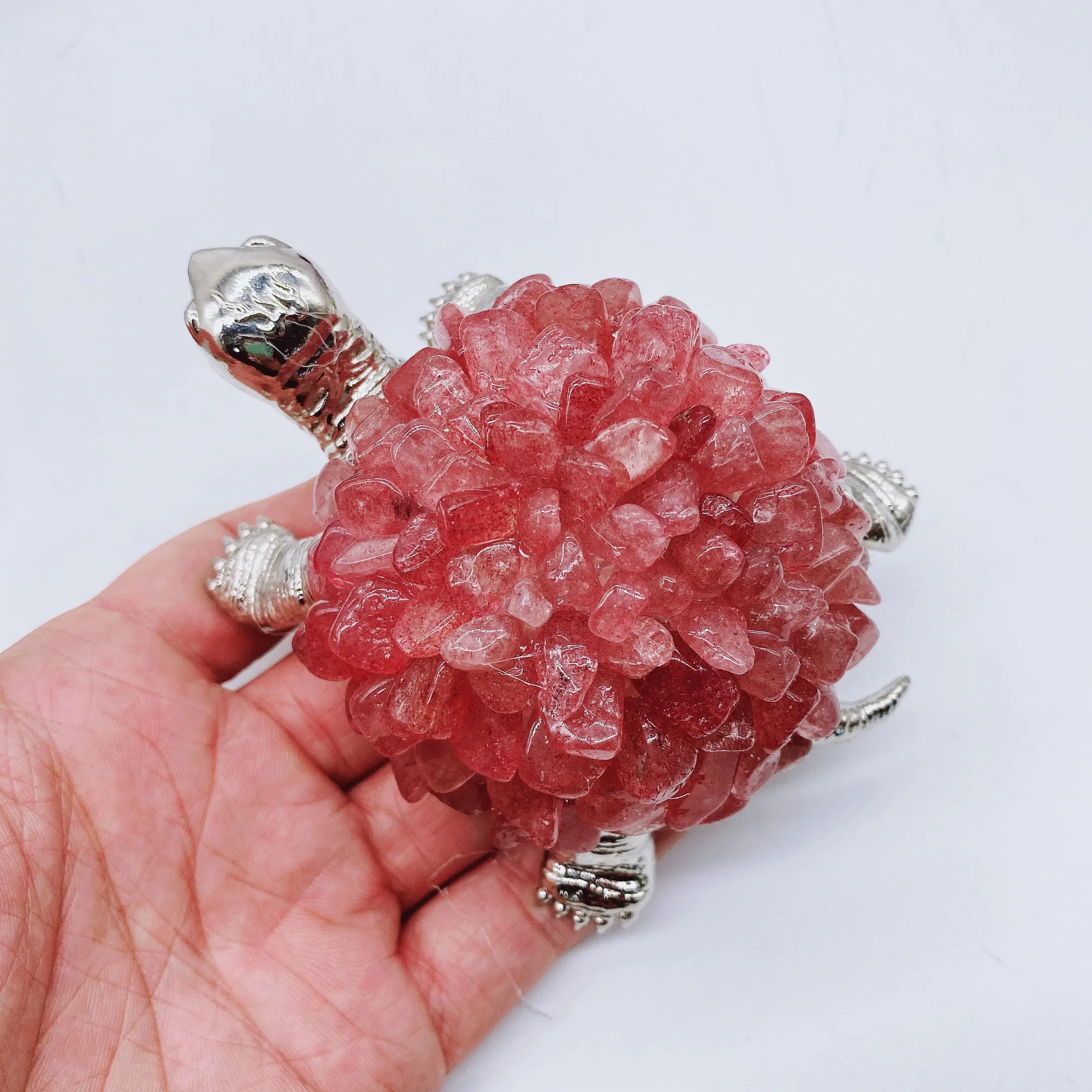 

1pc Natural Strawberry Quartz Energy Reiki tortoise carving decoration Crystal Quartz Healing High Quality Gemstone For Gift