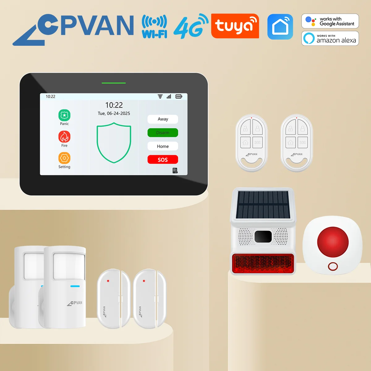 

CPVAN New 7 inch WIFI 4G Smart Tuya Home Alarm System Panel Alarm kit with Door Sensor for Home Security Protection Alarm System