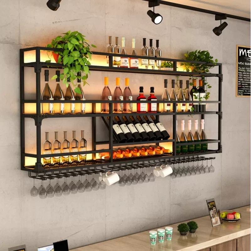 #@Factory-made ironwork wine rack, bar counter wall display stand, wine glass display rack, red wine wall display cabinet