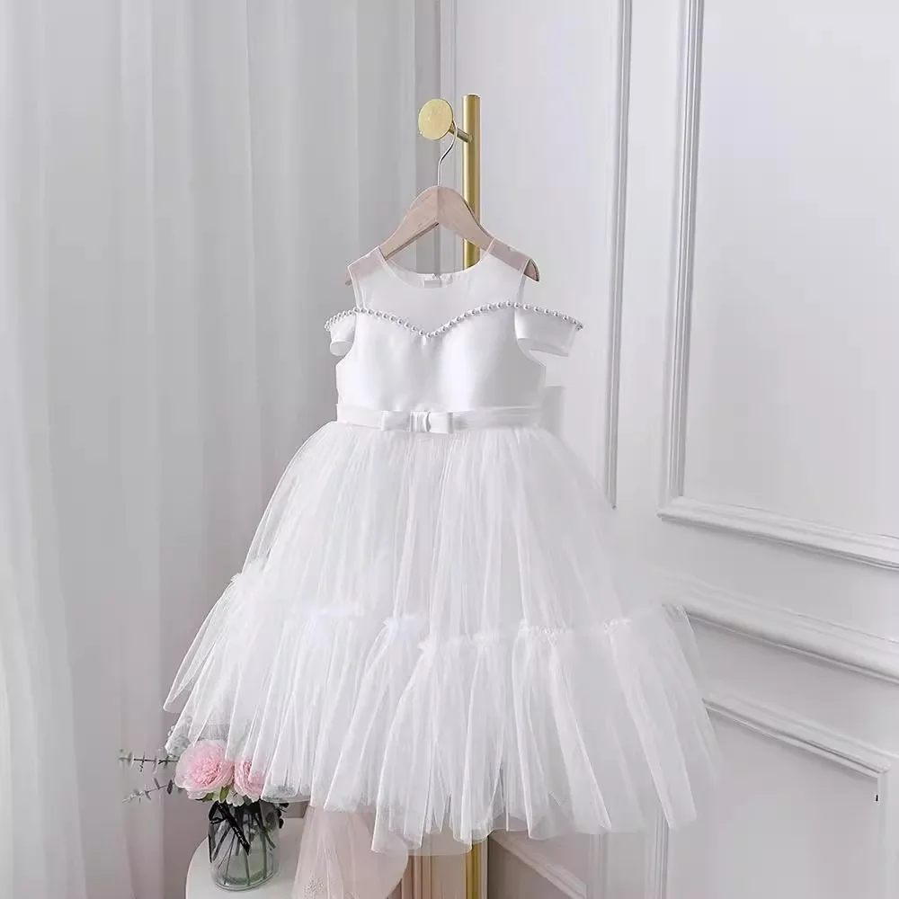 New Bow Baby Spanish Lolita Princess Ball Gown Beading Design Birthday Party Christening Clothes Easter Eid Dresses For Girls