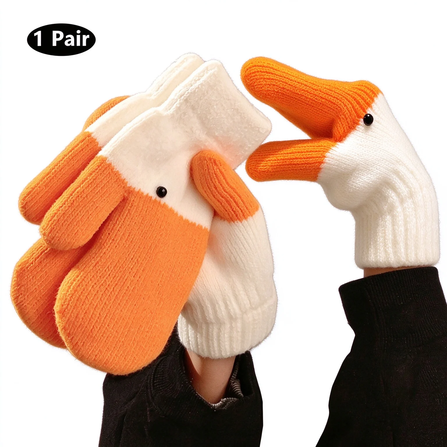 1 Pair Winter Warm Plush Gloves, Cute Duck Mittens, Cartoon Goose Full Finger Gloves for Women, Soft Thermal Cold Weather Gloves