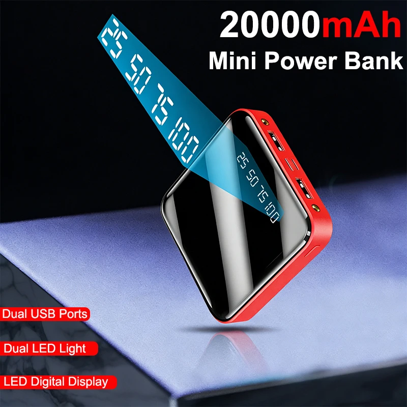 

20000mAh Mini Power Bank for Xiaomi iPhone 17 Samsung Huawei LED Powerbank USB Portable Charger External Battery Pack Power Bank