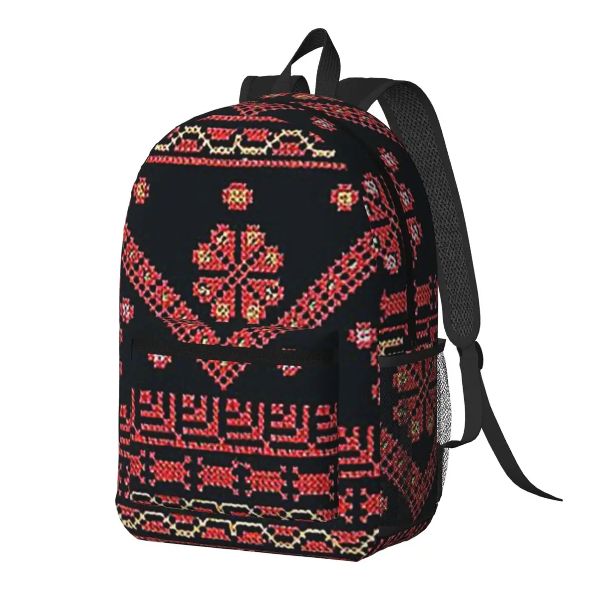 Three Flowers Palestinian Embroidery Backpack Daypack Large Capacity Children BookBag School Bag Shoulder Bags for Men Women