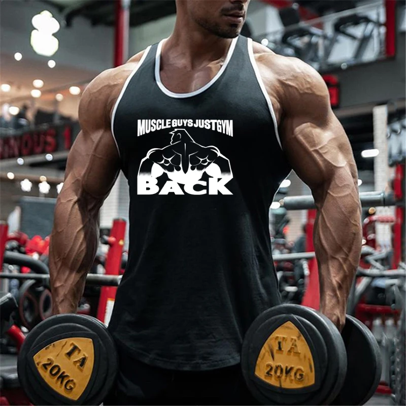 Summer Men Cotton Tank Top Sleeveless Bodybuilding Vest Gym Workout Fitness Training Muscle Shirt Sports Singlet Casual Clothing