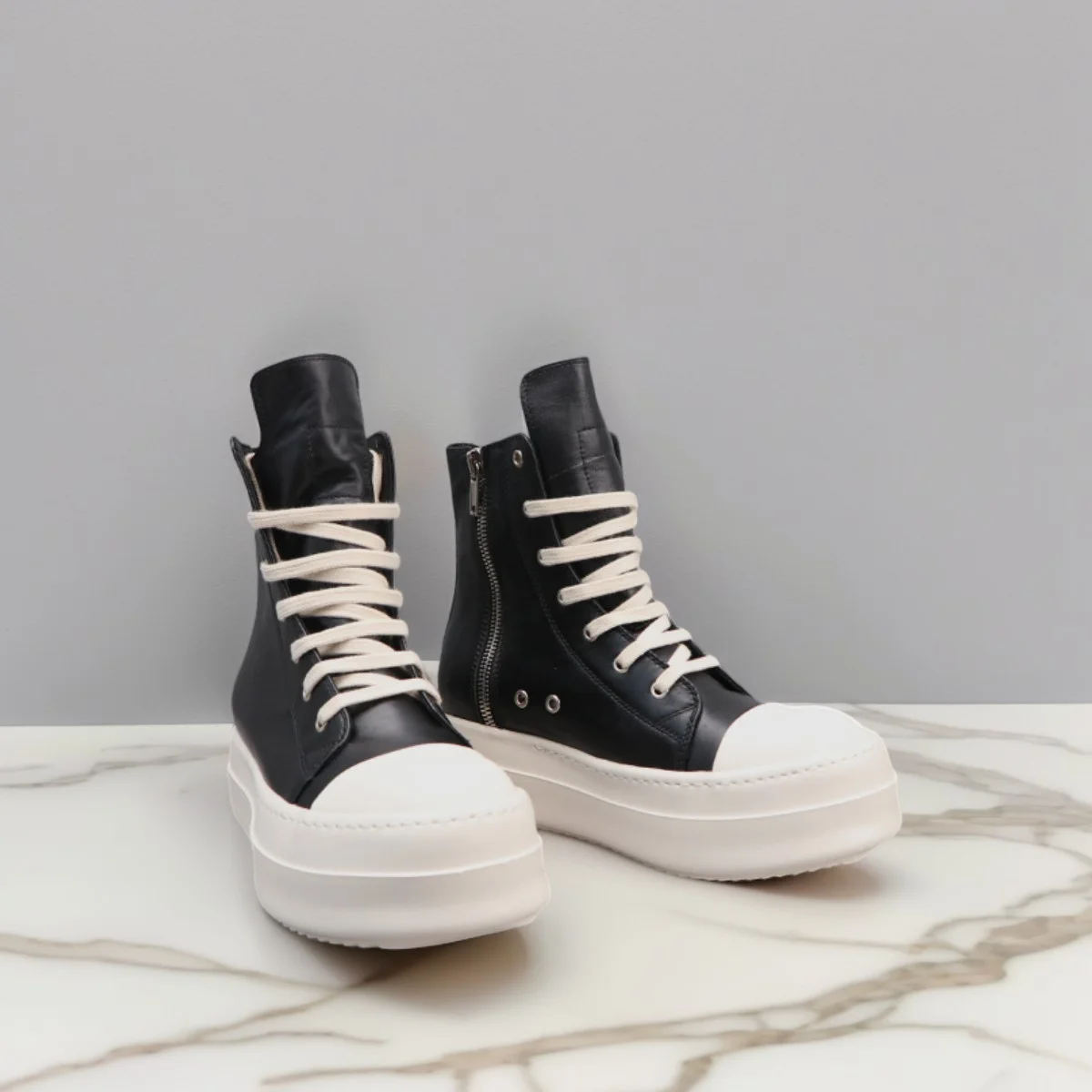 Men's Casual Genuine Leather Boots Women High Top Lace-Up Black Pink Platform Luxury Designer Sneakers For Autumn