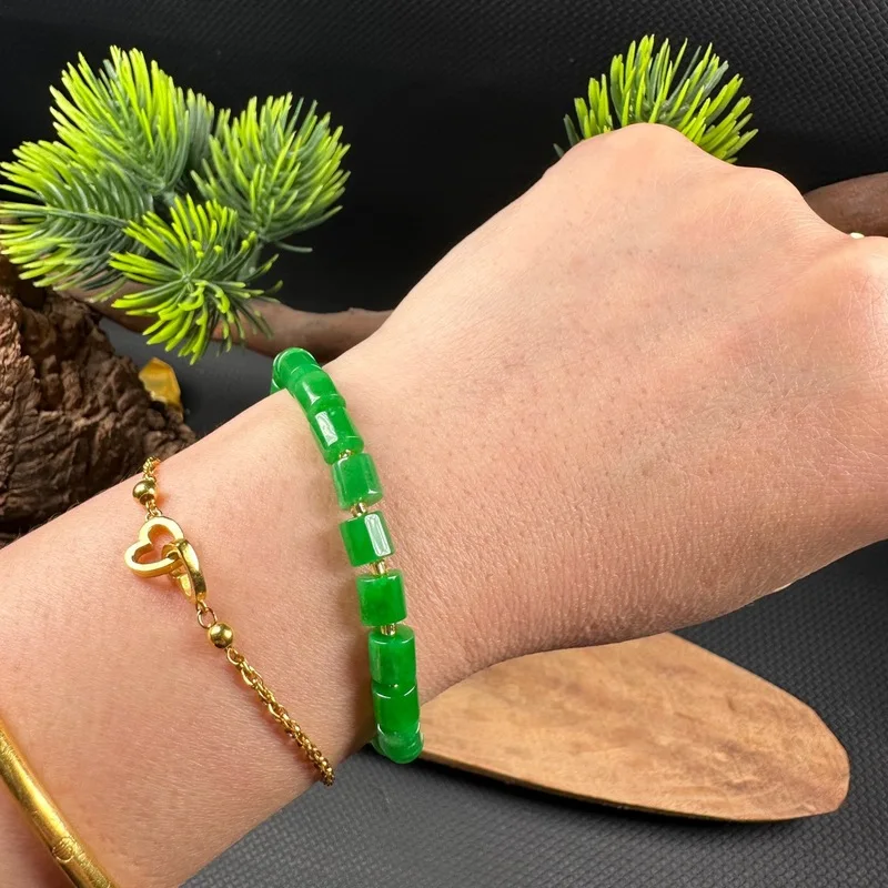 Vintage jade bracelet, dry green jadeite bracelet glazed glass bracelet