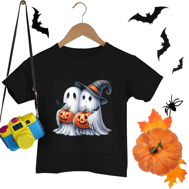 

Funny Halloween Ghost Pumpkin Print T-shirts Children Boys Girls Short Sleeve T-shirt Cute Halloween Casual T-shirt