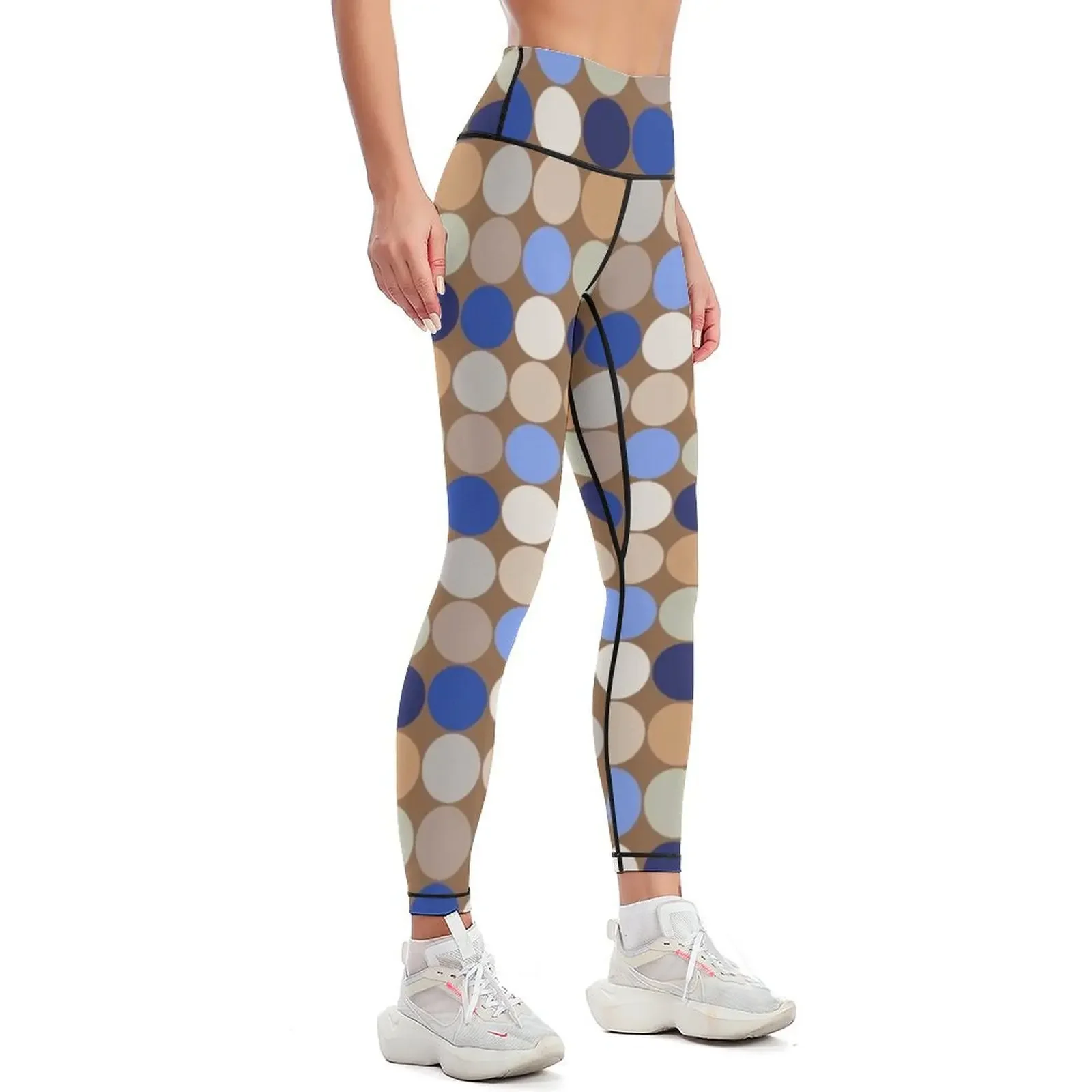 Mid-Century Giant Dots, Taupe, Beige and Blue Leggings Women's sports pants sports for gym Womens Leggings