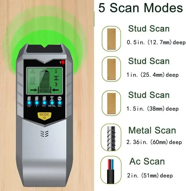 Rilevatori elettronici da parete 5 in 1 Cercatore di legno Strumento di misurazione elettronico con perno per metal detector portatile multifunzionale