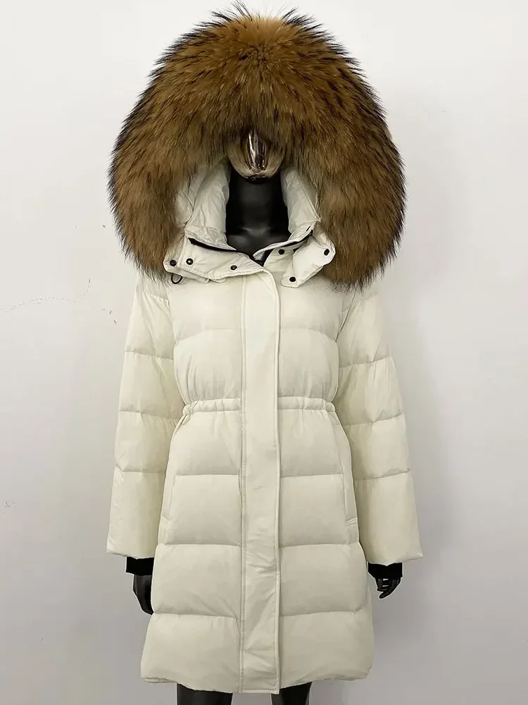 جديد أزياء المرأة الطبيعية الراكون الثعلب الفراء طوق ملابس خارجية عارضة الفراء الحقيقي سميكة معطف دافئ الشتاء سترة طويلة مقنعين