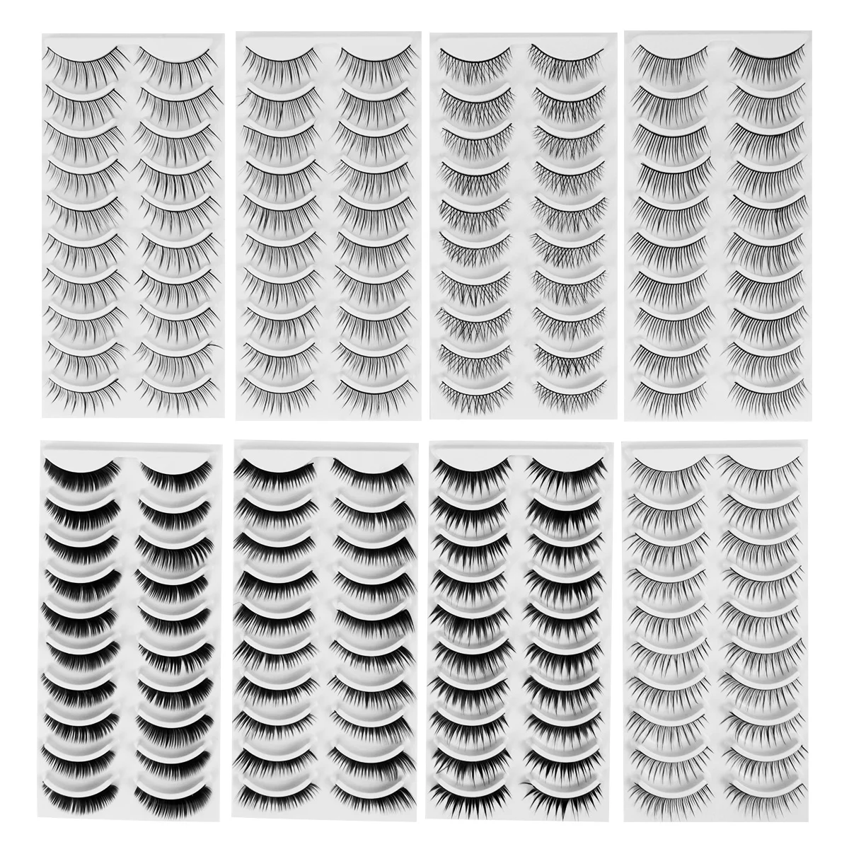 80ペアのつけまつげ、ナチュラルで長く太いまつげ、8種類のスタイル、快適で取り外し可能なつけまつげ、パーティー、デイリーメイク、ファッション用