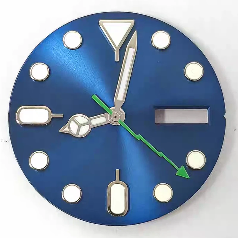28.5 مللي متر الأخضر مضيئة المزدوج التقويم الأزرق أمة الله ساعة الطلب + بنز البرق الأيدي ساعة اكسسوارات صالح NH36 الحركة الميكانيكية