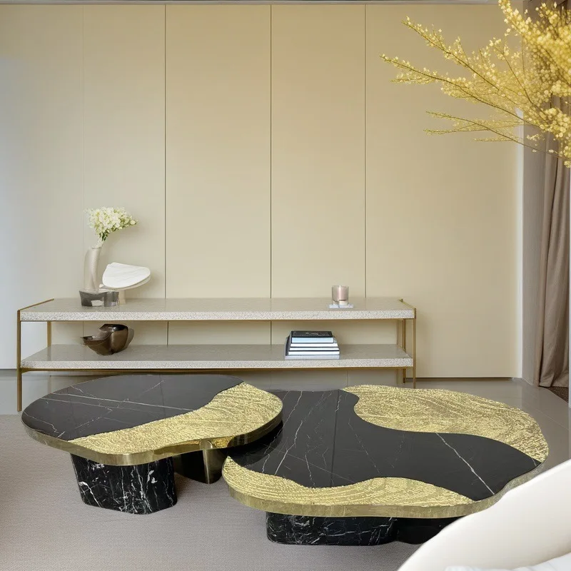 

Living room light luxury coffee table villa luxury stone coffee table creative coffee table living room natural