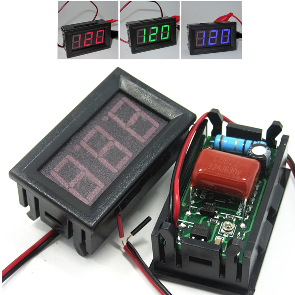 AC 220V 2-Wire Voltage Meter Head LED Mini Digital Voltmeter Voltage Meter with Reverse Polarity Protection for Battery Monitor