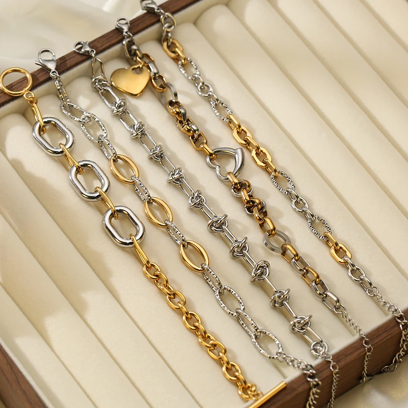 GANPUP 316L Edelstahl Gold Silber Farbe Kette Armreif Für Frauen Männer Trendy Textur Armband Wasserdicht Schmuck – Detail 6