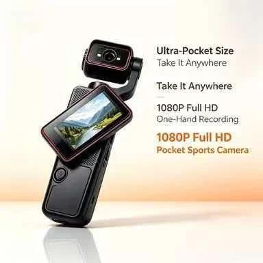 1080P Full HD Pocket Sports Camera Handheld Gimbal EIS Anti‑Shake Vlog Cam 180° Rotatable Lens for Outdoor Travel Cycling