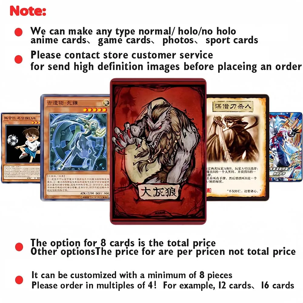 Personalizzazione di carte fai-da-te Holo Non-Holo Carta di agente personalizzato Carte anime Carte da gioco Foto Carte sportive Crea carte uniche Regali