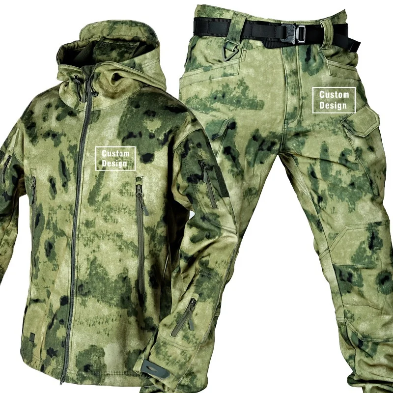 Tactical Cargo camouflage Fleece Warm SoftShell Man Jackets Coat Men's Sets DIY Custom Design Outdoor Military Outerwear Sets