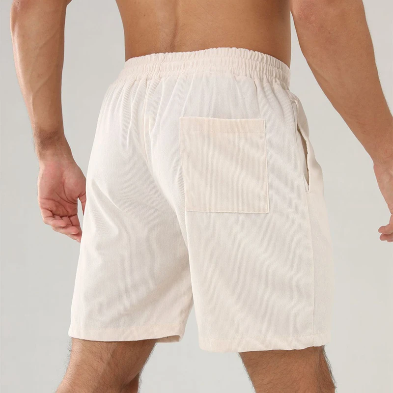 02Men's summer casual shorts featuring a solid color design with lace-up closure, sport running stripes, and straight-leg fit.