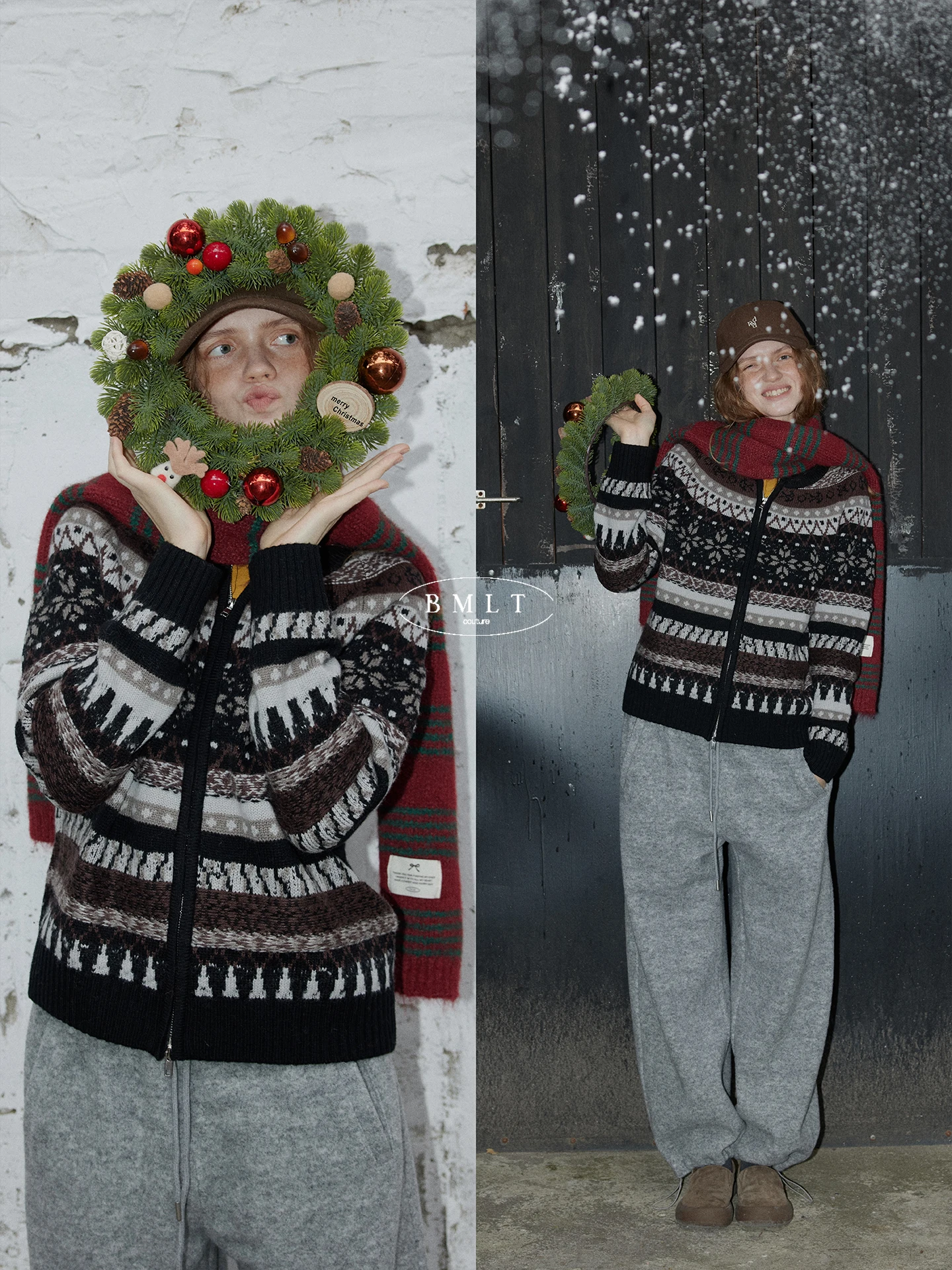 

BMLT Maple Le Poem Fair Isle Knitted Zipper Top Warm Thiened Autumn Winter Sweater Casual Commute Sle Women's Knitwear