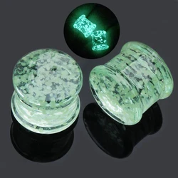 2pcs Cylinder Glass Ear Plugs Luminous Saddle Inner Tooth Auricle Screw Ear Plug Piercing Body Jewelry Unisex Ear Expander