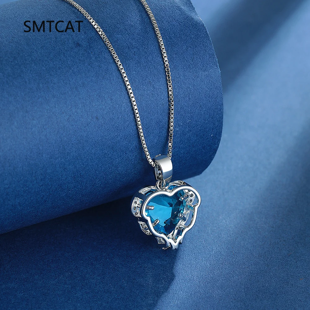 ハートカット天然ブルートパーズ925スターリングシルバー天使 - Crystal Choker Necklace のレビューと価格