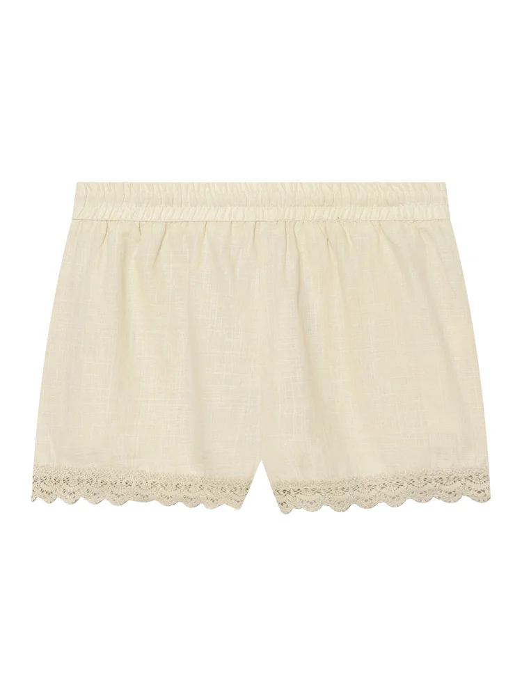 AACHOAE Women Boho Floral Embroidered Cotton Shorts High Waist Elastic Lace Trim Casual Summer Beach Vacation Loose Shorts
