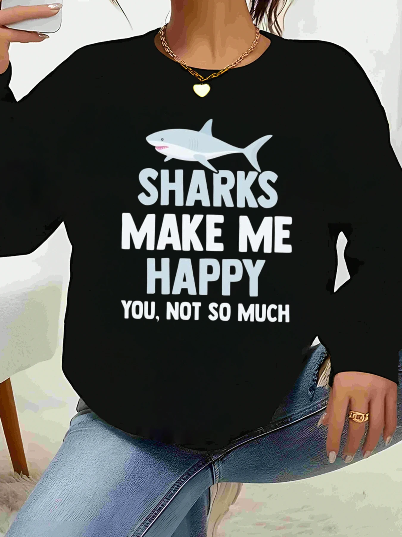 

Толстовка с принтом акулы Make Me Happy, повседневная одежда на Хэллоуин, женская мода