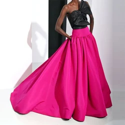 Elegant Satin A Line Skirts Faldas Saia Wedding Prom Satin Skirts For Women Party Skirt Floor Length Lady Skirt With Pockets