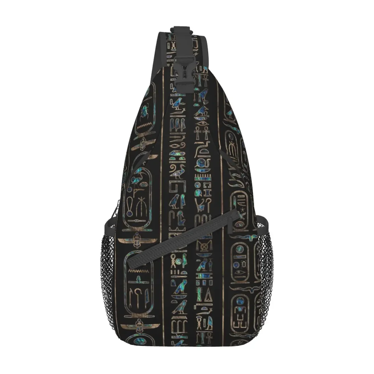 Egyptian Hieroglyphs Crossbody Sling Bag Small Chest Bag Egypt Deities Shoulder Backpack Daypack for Hiking Travel Biking Pack