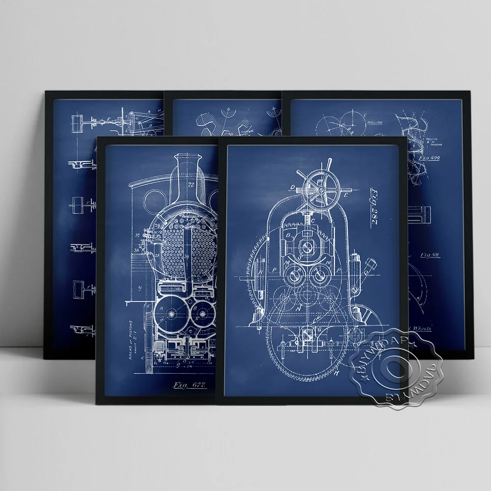 Vintage Mech Blueprint Art Prints Poster Design Drawing Illustration Retro Canvas Painting Office Studio Wall Stickers Decor