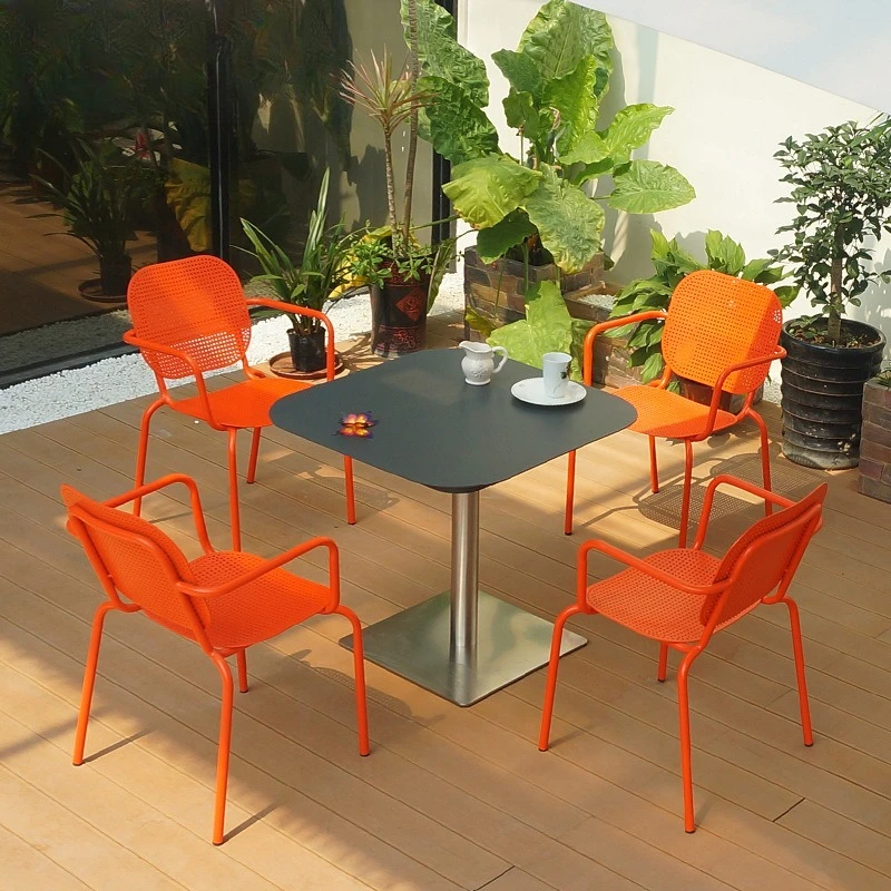 Mesa de centro de hierro forjado informal para jardín y patio al aire libre, sillas para exteriores, playa, piscina, mesa impermeable y a prueba de herrumbre