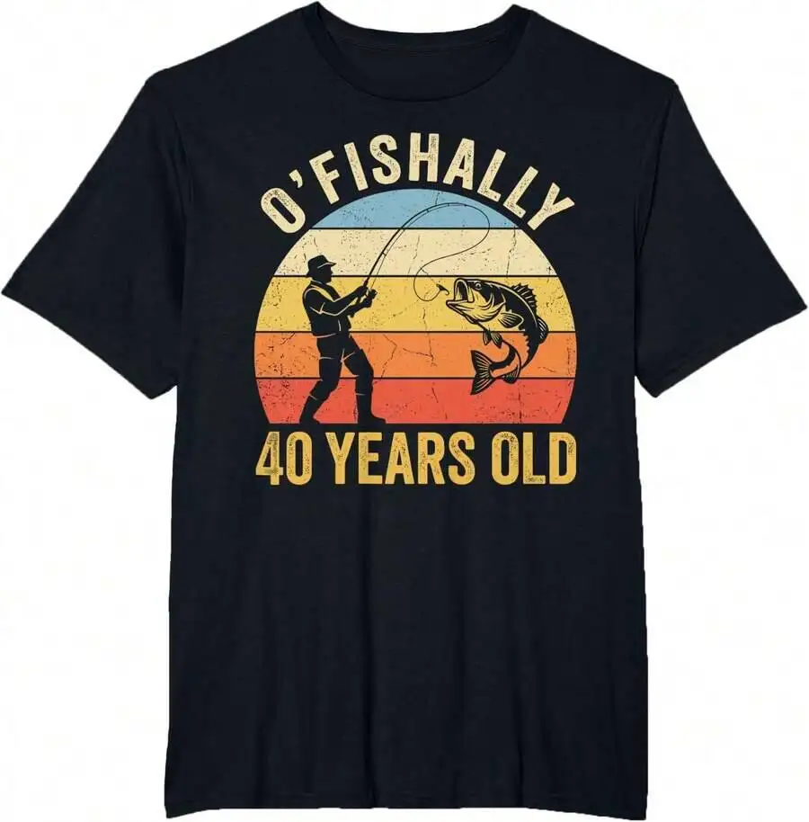 Ofishally 40 Years Old 40Th Birthday Fishing T-Shirt 100% Cotton Trendy Y2K Short-Sleeve Tee – Soft, Quick-Drying, &