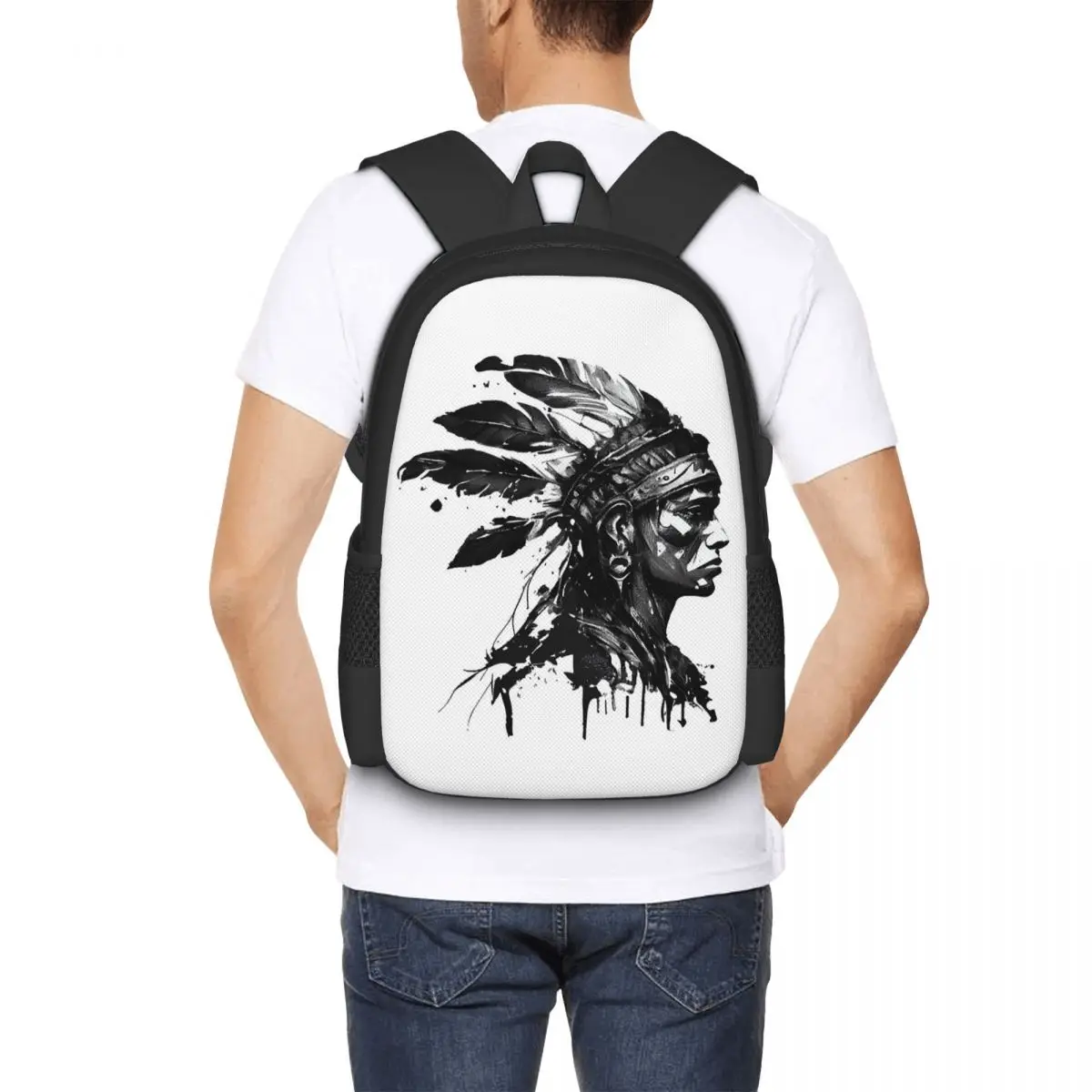 Drawn Style Aztec Warrior Student Backpack School Bag Hiking Travel Daypack for Men Women Fashion Bookbag Shoulder Bags