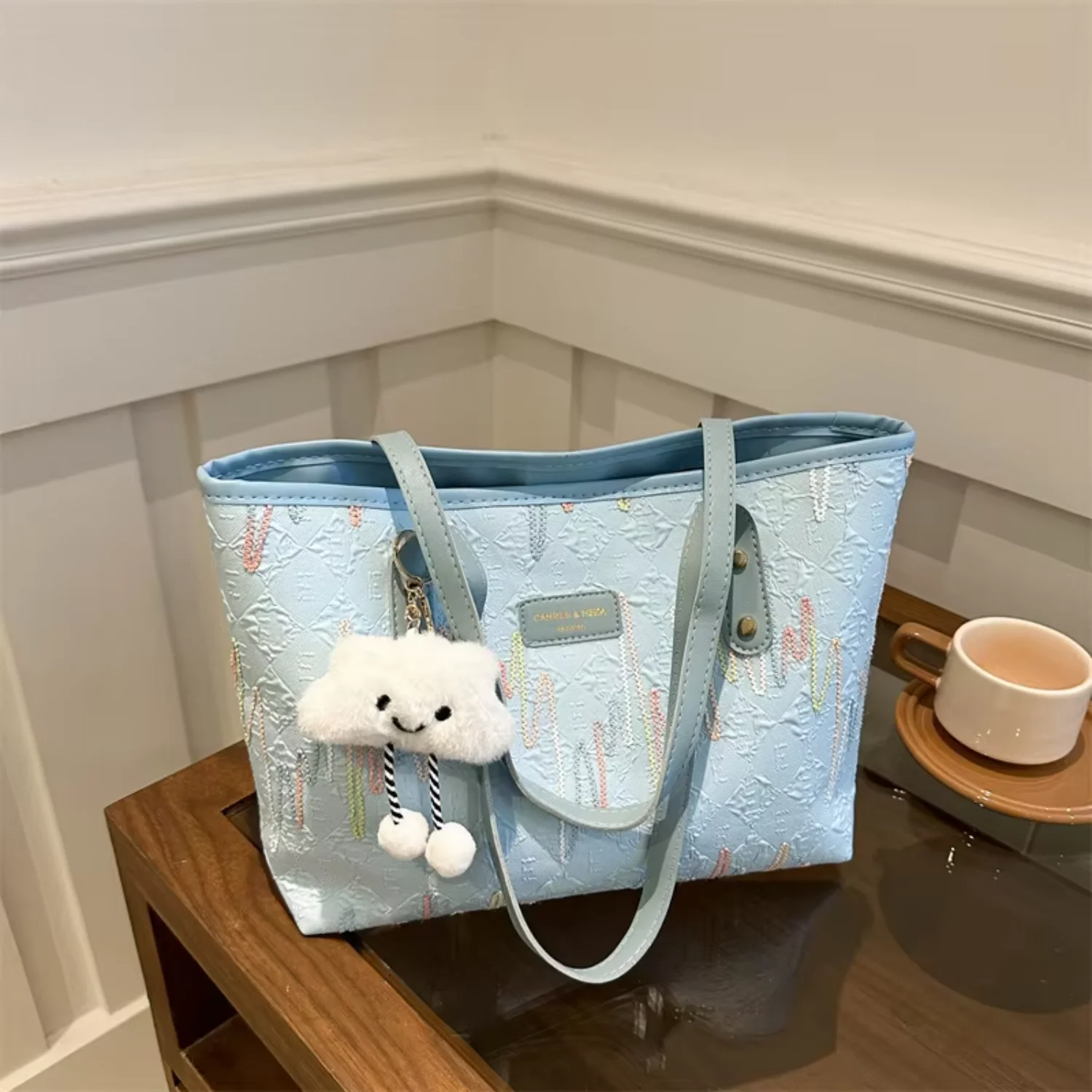2024  Korea Ladies Customs Tote  Wholesale Splice Color Square Shaped Handbags Button Portable Fashionable Design