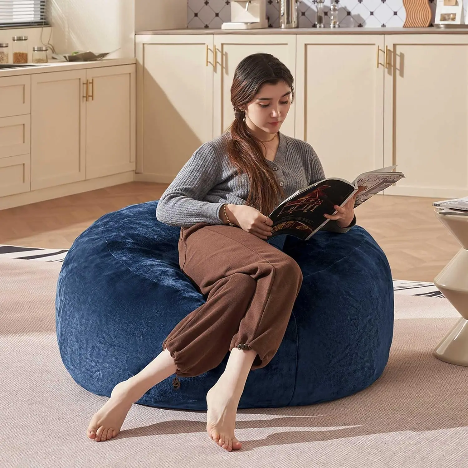 

Bean Bag Chair 3Ft, Memory Foam Filled, Large Beanbag Chairs For Adults And Teens, Soft Sofa With Removable Flannel Cover,