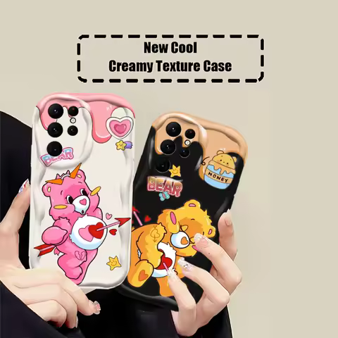 Cartoon Cute C-Care Bears Phone Case For Samsung Galaxy S24 S23 S22 S21 S20 Ultra Plus Fe A55 A54 A53 A52 S A51 5G 3D Wave Cover