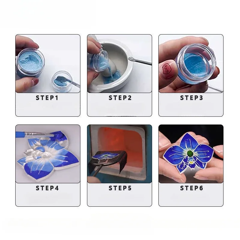 6/12 Farben 30g Hochtemperatur-Transparentes Emaille-Pulver Glaspigment-Set DIY Handgemachtes Silber Handwerk Dekorative Färbung – Detail 6