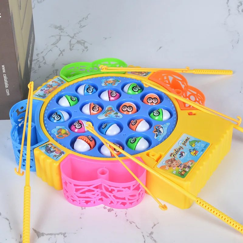 Set mainan memancing anak-anak dengan piring putar musik elektrik, ikan palsu, puzzle magnetik, simulasi ikan, permainan memancing yang menyenangkan