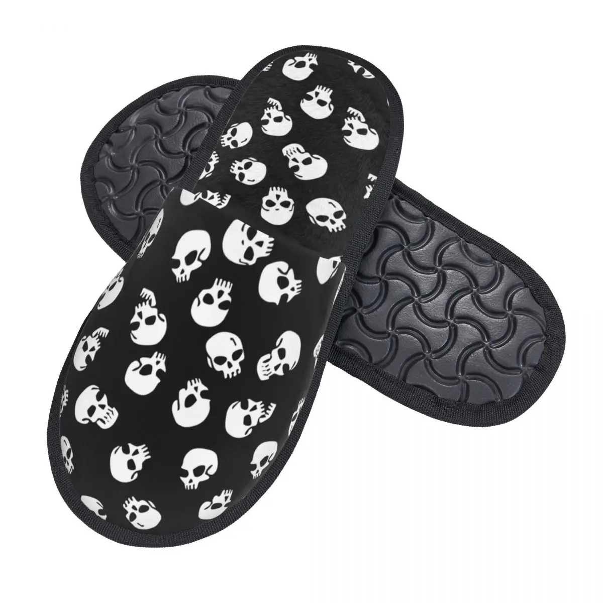 Winter Women Men Non-Slip Flat Slippers Geometric Cool Halloween Skulls Indoor Fur Soft Warm Shoes